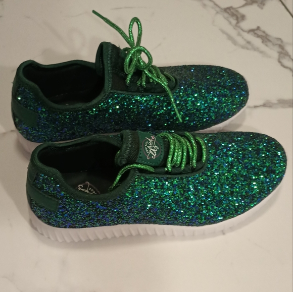 Sparkly Green Teal Glitter Sneakers - Women's 7 - Picture 3 of 6